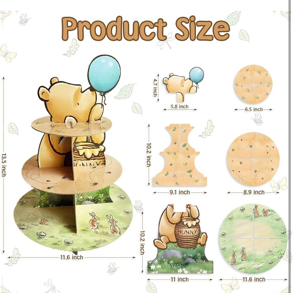 Classic Winnie The Pooh Cupcake Stand Dessert Holder Pooh Bear 3-Tier Stand NIP - Picture 5 of 5